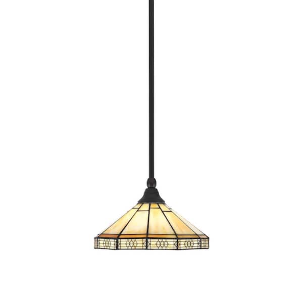 Unbranded Sparta 100-Watt 1-Light Espresso Shaded Pendant Light Mini Pendant with Mission Art Glass and No Light Bulb Included