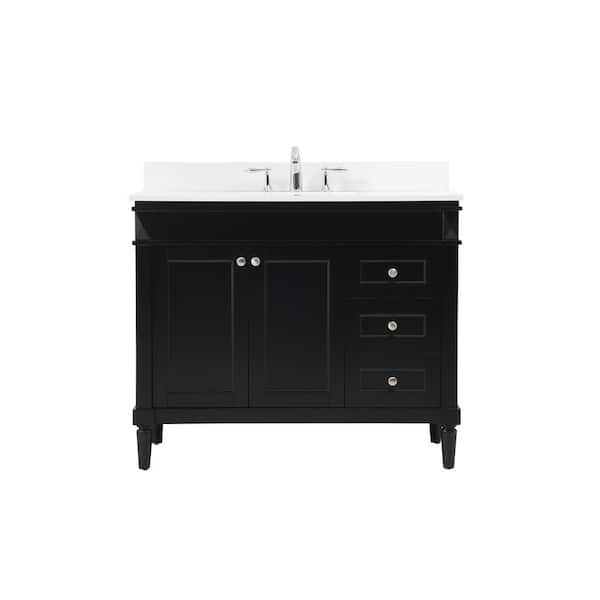 Unbranded Simply Living 42 in. W x 21 in. D x 35 in. H Bath Vanity in Black with Ivory White Engineered Marble Top