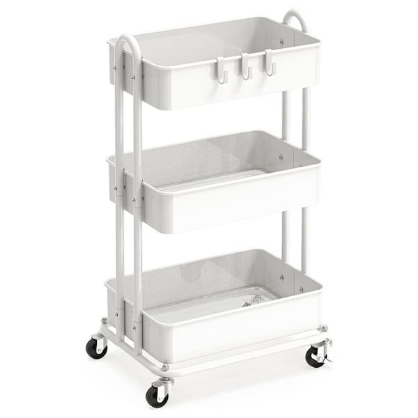 3-Tier Metal -Wheeled Utility Cart in White