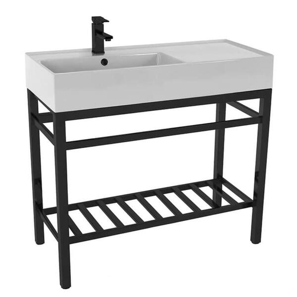 Nameeks Teorema 2-Ceramic White Console Sink and Leg Combo