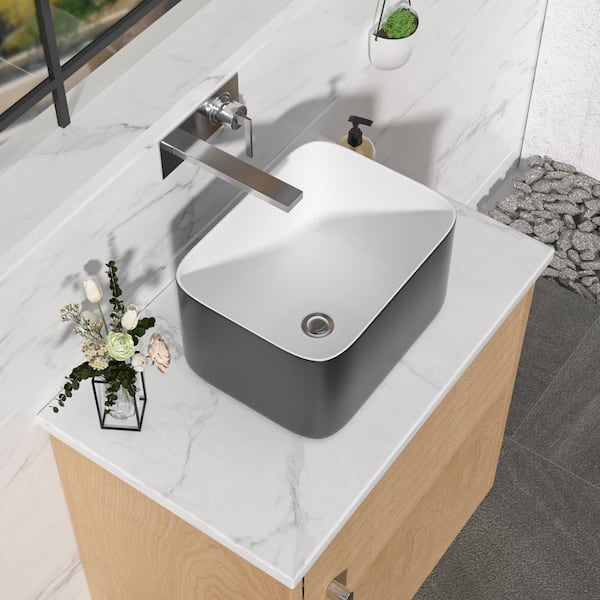 Logmey 15.7 in. L x 12 in. W x 8.5 in. H Rectangular Ceramic Bathroom Vessel Sink Above Counter Deepen Art Basin in Black