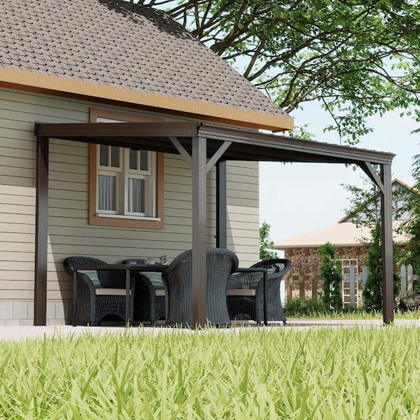 10 ft. W x 10 ft. D Lean to Gazebo, Upgraded Heavy Duty Mounted Shelter with Drainage System for Deck