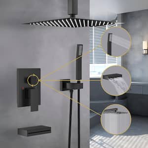 Single-Handle 3-Spray 12 in. Tub and Shower Faucet Combo 1.8 GPM Celling Mounted Shower System in Oil Rubber Bronze
