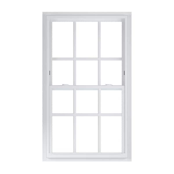 American Craftsman 36 in. x 62 in. 70 Series White Single Hung Low-E Argon SC Glass Vinyl Fin with J Window with Grids, Screen Incl