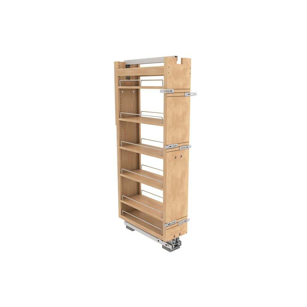 Light Brown Maple Tall Cabinet Pullout Pantry Organizer with Soft-Close