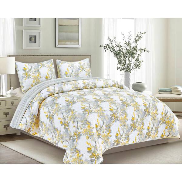 Brown & Grey Rosseti 2-Piece Yellow Twin Quilt Set