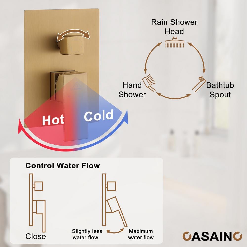 Brushed Gold Multi-Head Rainfall Shower System with Handheld