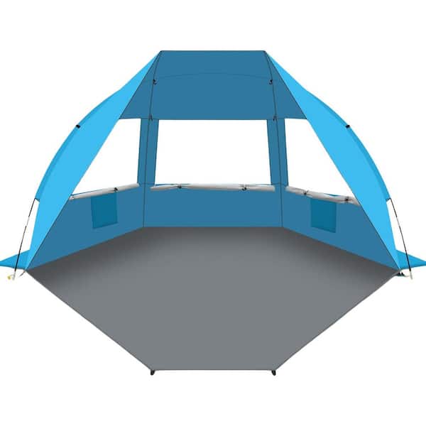 Phewnyzo Portable Beach Tent for 3-6 Person with UPF 50 plus UV Protection, Lightweight and Foldable Sun Shelter with 5 Sand Bags