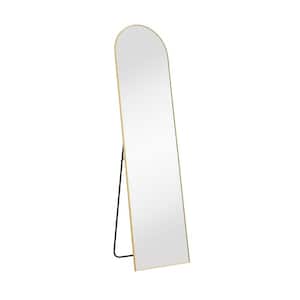 16 in. W x 59 in. H Aluminium Alloy Frame Gold Arched Floor Mirror, Floor Stand and Wall Mounted Hooks