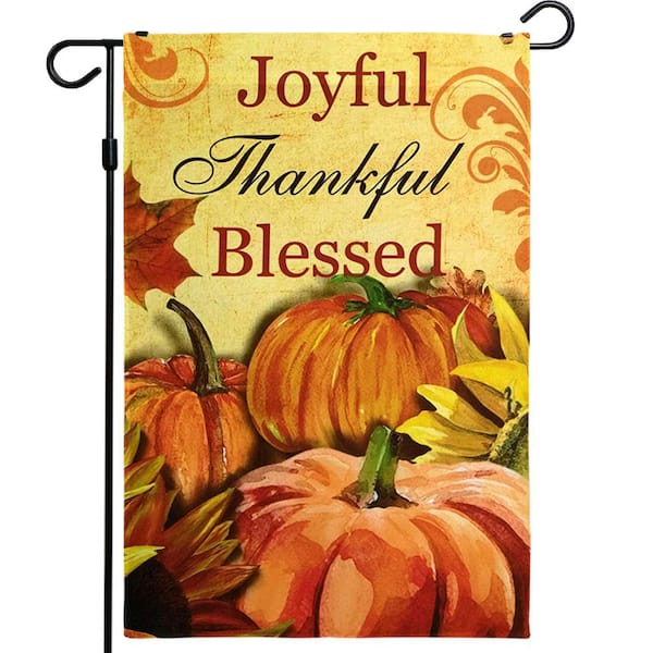 1 ft. x 1.5 ft. Polyester Joyful Thankful Blessed Quote Thanksgiving Garden Flag Printed Blockout