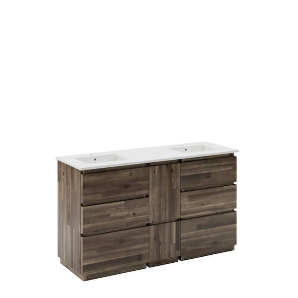 Fresca Formosa 60 in. Double Sink Freestanding Acacia Bath Vanity with White Quartz Top and Undermount Ceramic Sink