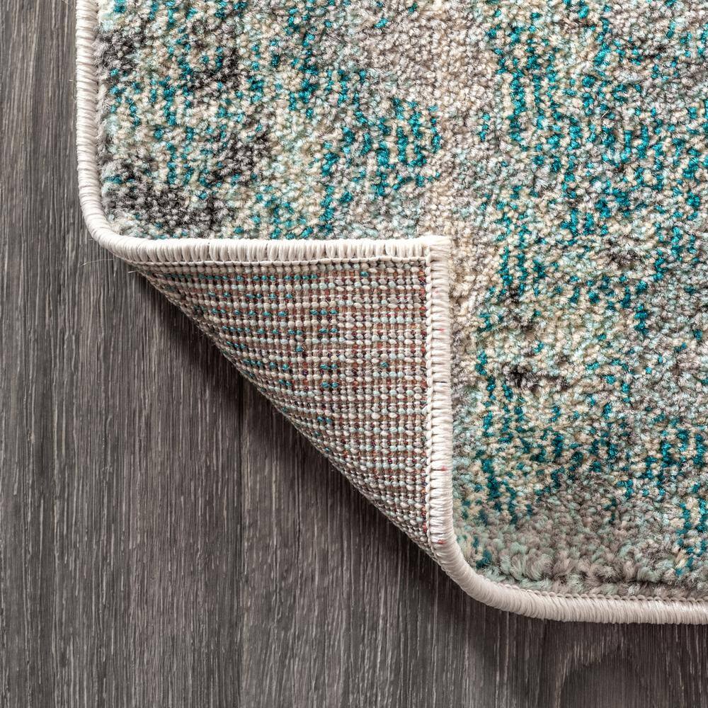 Cream and Blue Abstract Flat Woven Synthetic Area Rug