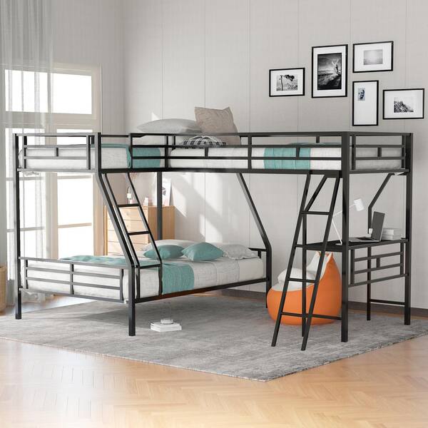 Full Bunk Bed Attached Twin Loft, Twin Bunk Bed With Workstation