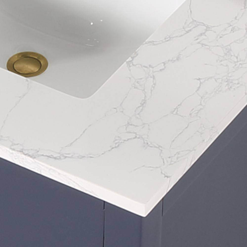 Gavino 30" Royal Blue Wood Vanity with Stone Top and Mirror