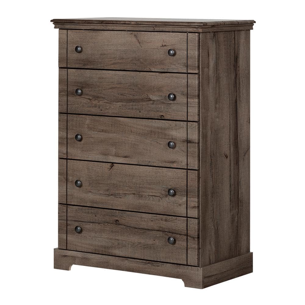Fall Oak 5-Drawer Vertical Dresser with Metal Knobs