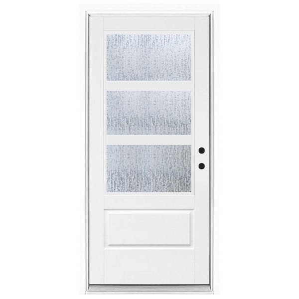 MP Doors 36 in. x 80 in. 3/4 Lite Left-Hand Inswing 3-Lite SDL Water Wave Glass Finished White Fiberglass Prehung Front Door