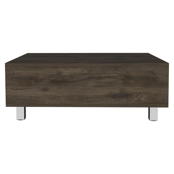 HomeRoots Bernadette 21.4 in. L Dark Brown 21.4 in. H Rectangle Particle Board Coffee Table with Lift Top and Shelves
