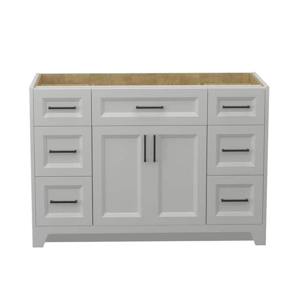 Zeafive 48 in. Bath Vanity Cabinet Without Top in Light Gray Solid Wood Bathroom Vanity Base Freestanding Assembled