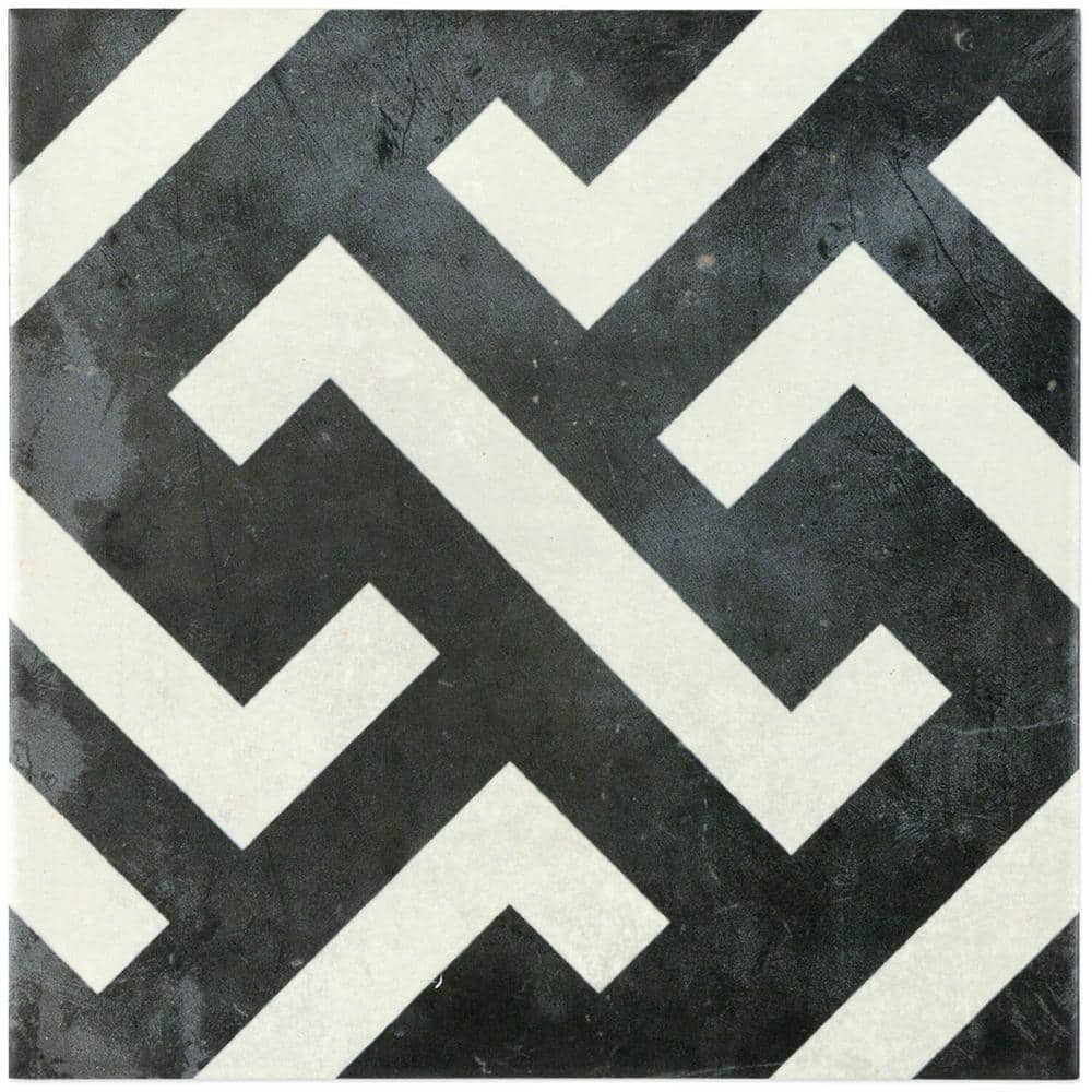 Anabella 9" x 9" Black and White Porcelain Patterned Tile
