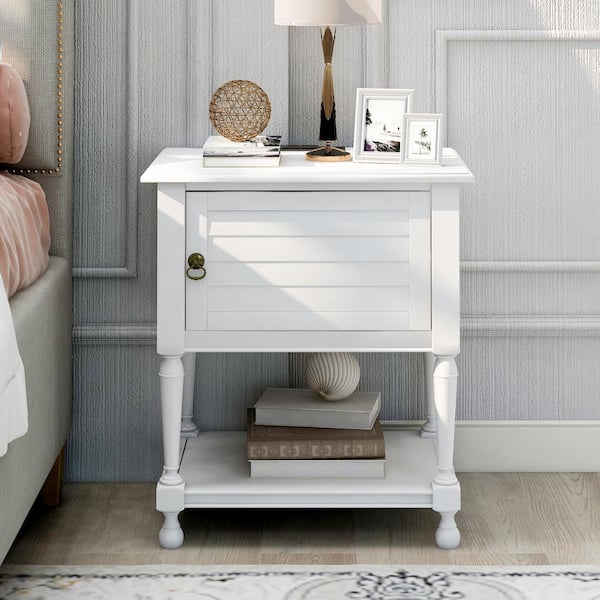 Unbranded White Nightstand with USB Charging Design 27.5 in. H x 21.4 in. W x 14.8 in. D