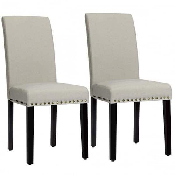 FORCLOVER Beige Fabric Upholstered Dining Parsons Chairs with Nailhead (Set of 2)