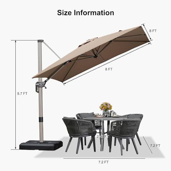 8 ft. Square Outdoor Patio Cantilever Umbrella Light Champagne Aluminum Offset 360° Rotation Umbrella in Taupe