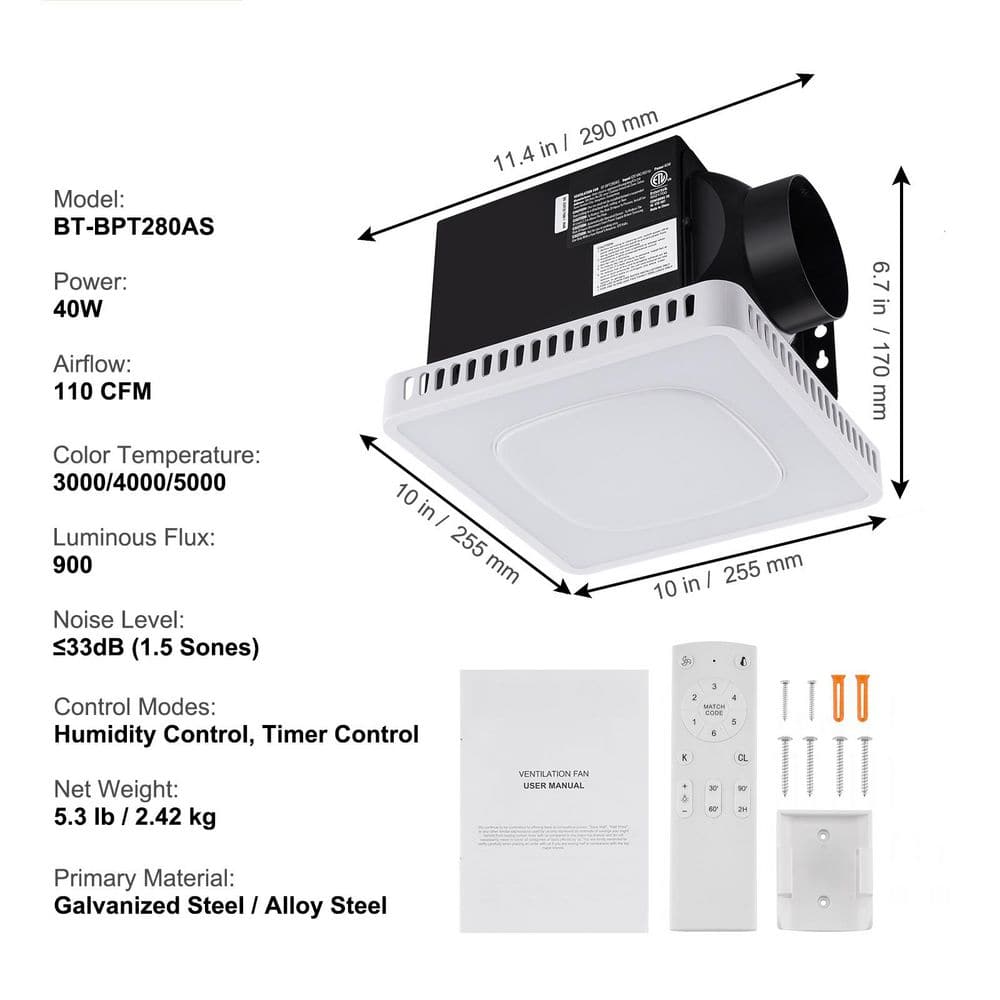 White LED Ceiling Mount Bathroom Exhaust Fan