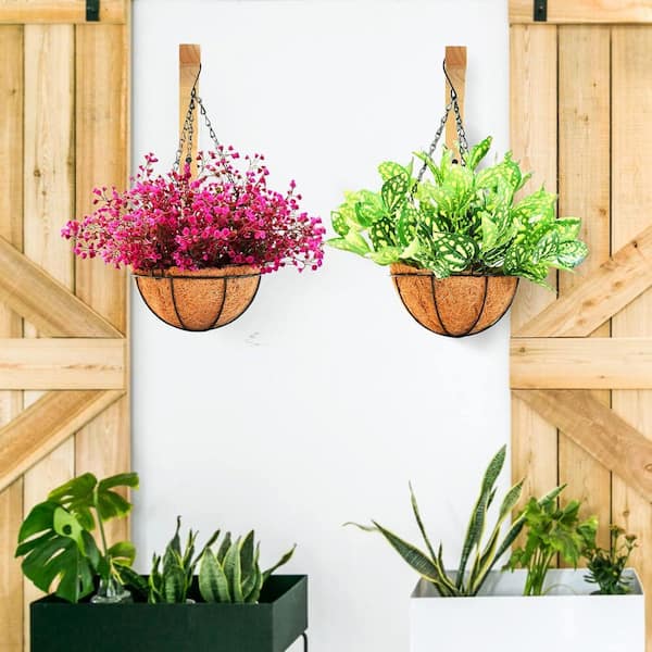 SenQWFa Wooden Wall Mounted Hanging Plant Hooks 8 in. Multi-Purpose Indoor Outdoor Decoration 2-Pack