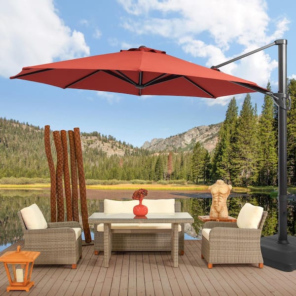 Sonkuki 11 ft. Round Aluminum Pole Outdoor Cantilever Umbrella Patio Offset Umbrella in Rust Red