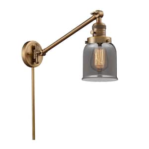 Franklin Restoration Bell 8 in. 1-Light Brushed Brass Wall Sconce with Plated Smoke Glass Shade with On/Off Turn Switch