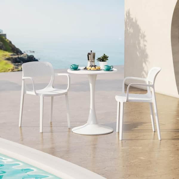 Frond and Form Outdoor Patio Assembled Poly Plastic Stacking Dining Armchair (Set of 2), White