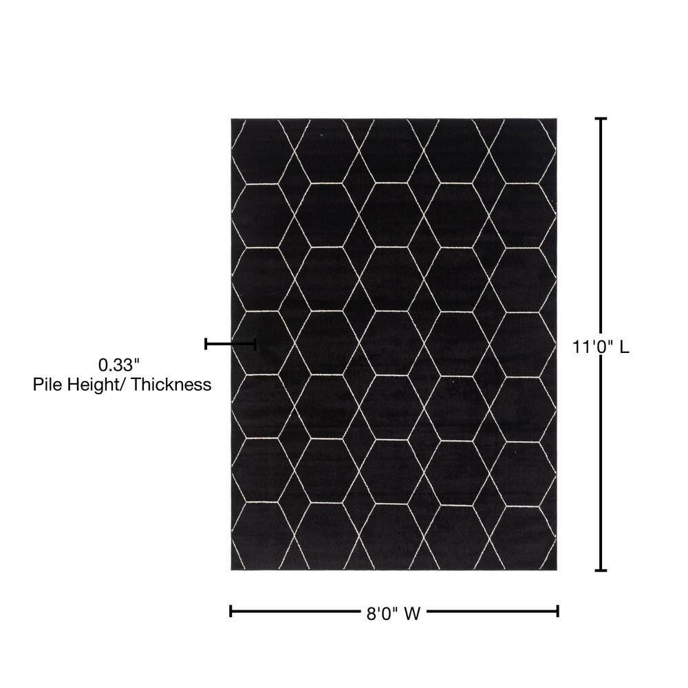 Elegant Black and Ivory Trellis Synthetic Area Rug