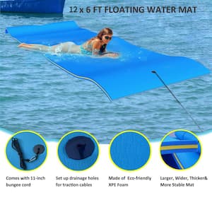 12 ft. x 6 ft. Blue Floating Mat, Eco-friendly Foam 3 Layers Suitable For Lakes, Seaside Multi-Person Water Leisure