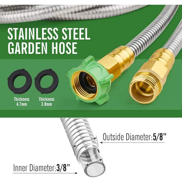 5/8 in. Dia x 3 ft. 304 Stainless Steel Short Garden Hose with Female to male Metal Connector, Anti-leakage Kink Free