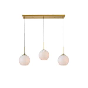 Timeless Home 36 in. 3-Light Brass And Frosted White Pendant Light, Bulbs Not Included
