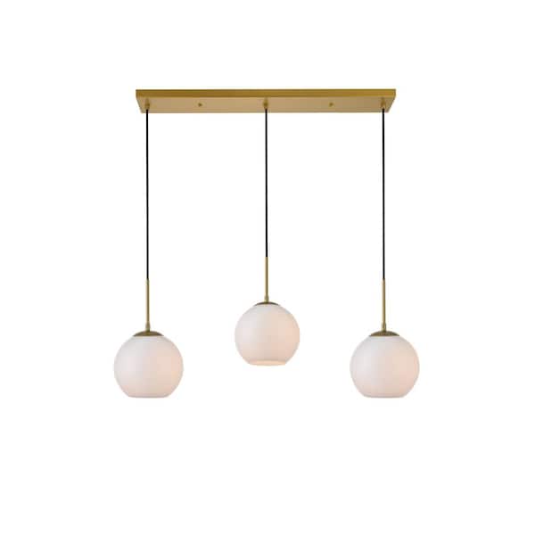 Unbranded Timeless Home Blake 3-Light Brass Rectangular Pendant with 7.9 in. W x 7.1 in. H Frosted Glass Shade