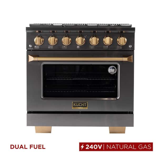 Gemstone Professional 36 in. 5.2 cu. ft. Dual Fuel Range for Natural Gas w/Convection Oven in Titanium Stainless Steel
