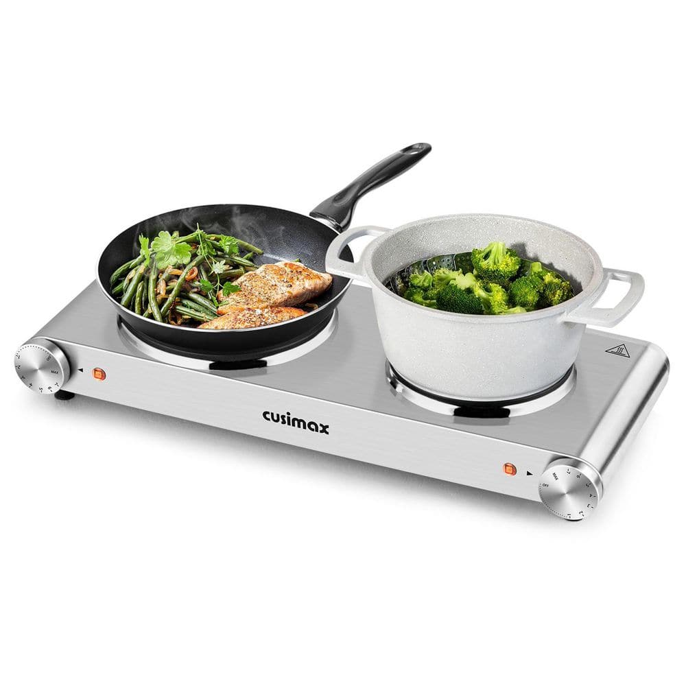 Elexnux Portable 1800-Watt 2-Burner 7.4 in. Silver Electric