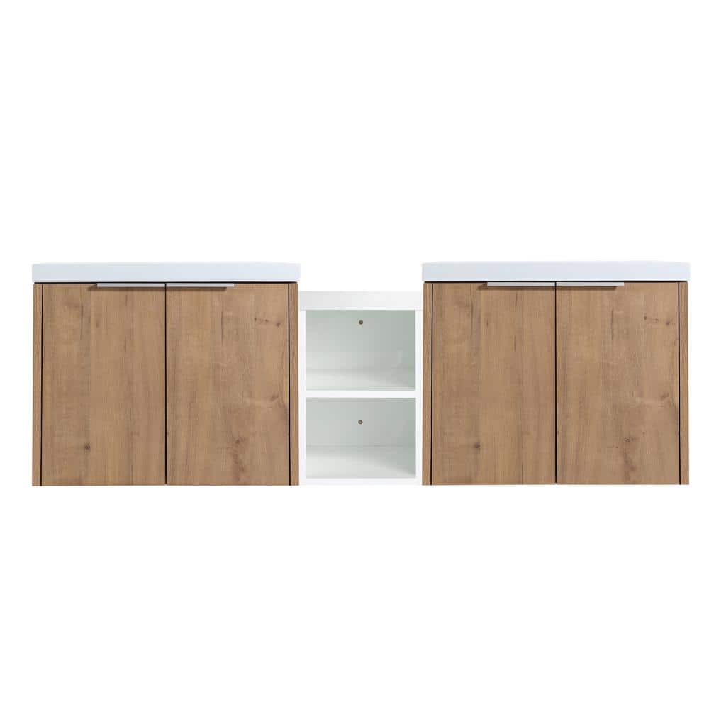 59.2 in. x 18.1 in. x 19.3 in. Imitative Oak Wall Mounted Plywood Bathroom Vanity with Sink and 1-Small Storage Shelf price history on PriceWatchPro