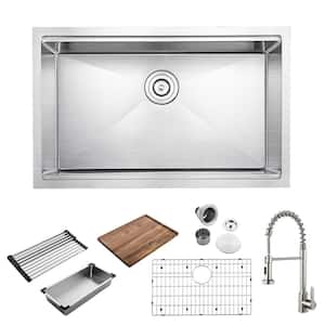 30 in. Single Bowl Undermount 304 Stainless Steel Workstation Sink with Faucet Grid Board Colander Drying Rack Strainer
