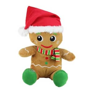 11 in. Brown and Red Plush Sitting Gingerbread Man Christmas Figurine