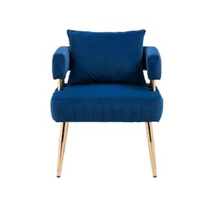 Modern Upholstered Navy Blue Velvet Accent Chair with Arms for Bedroom