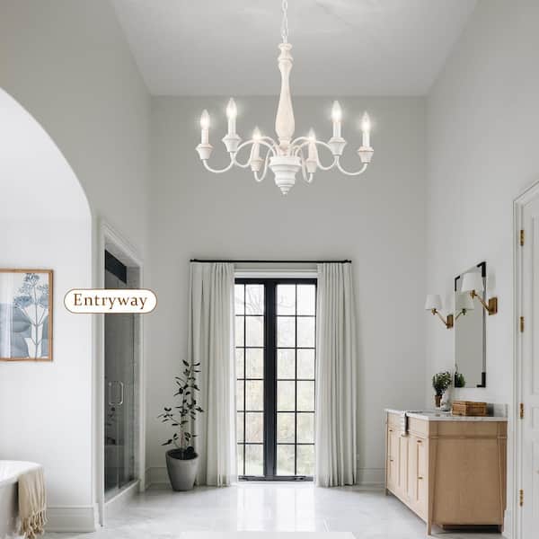LWYTJO 6 Light Retro White Farmhouse Branches Chandelier for