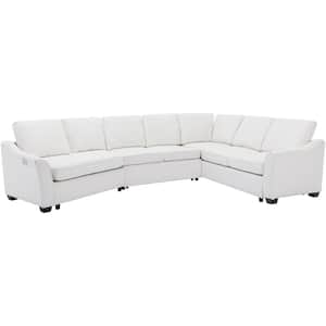 130 in. W 3-Piece Flared Arm Chenille L-Shape Sectional Sofa in Beige with USB Charging Port