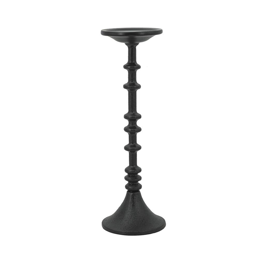 13 in. Black Iron Decorative Slender Candle Holder with Spindle Design ...