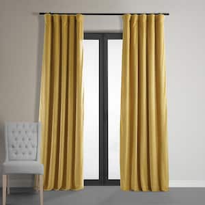 Fool's Gold Velvet Solid 50 in. W x 96 in. L Lined Rod Pocket Blackout Curtain