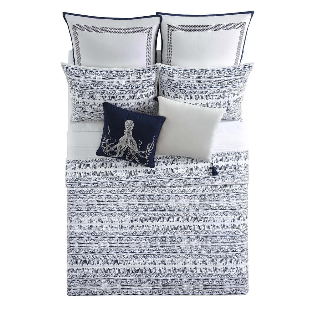 King Size Blue and White Cotton Coastal Quilt Set