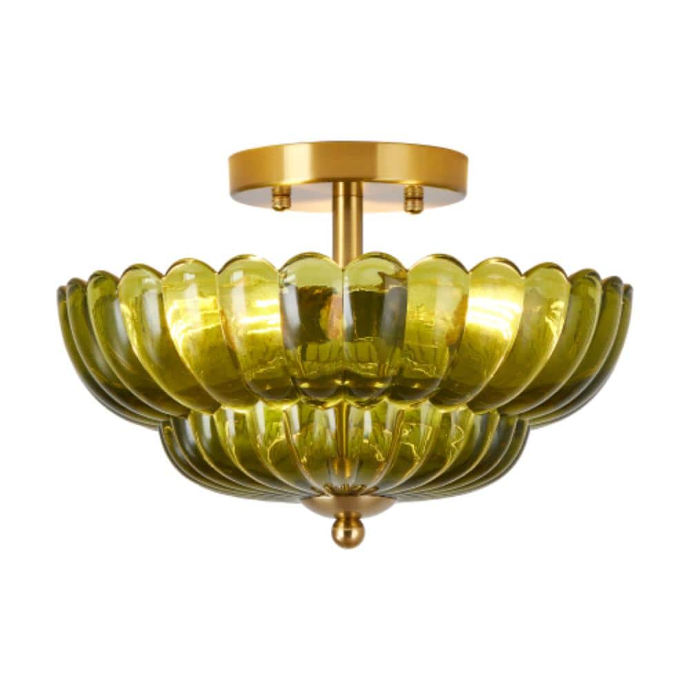 60W 3-Light Semi Flush Mount Green Glass Ceiling Light Vintage Flower Fixture For Kitchen Bathroom Bedroom Entryway price history on PriceWatchPro