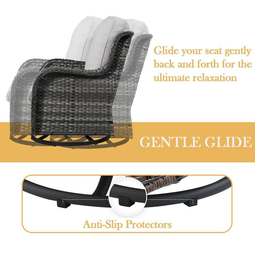 Gray Wicker Outdoor Rocking Armchair with Cushions
