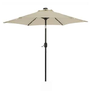 7.5 ft. Crank Lift Hexagon Outdoor Market Patio Umbrella with 18-Solar LED Light in Beige (Base Not Included)